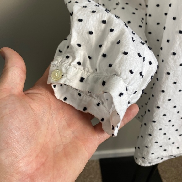 LOFT White Black Polka Dots Long Sleeve Cold Shoulder Top Swiss‎ Dot Size Medium - Picture 4 of 16